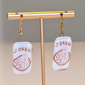 White Glass Mahjongg Joker Tile Earrings